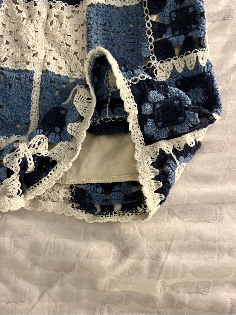 Rebellion Crochet Patchwork Shorts in Navy & Cream